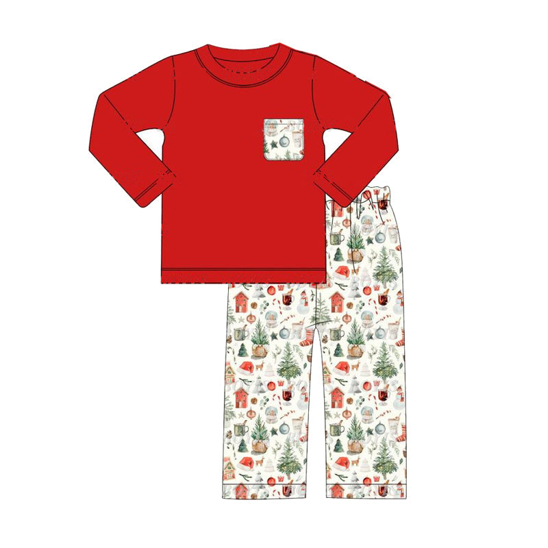 Pre-order Baby Boy Christmas House Red Shirt Pants Clothes Set