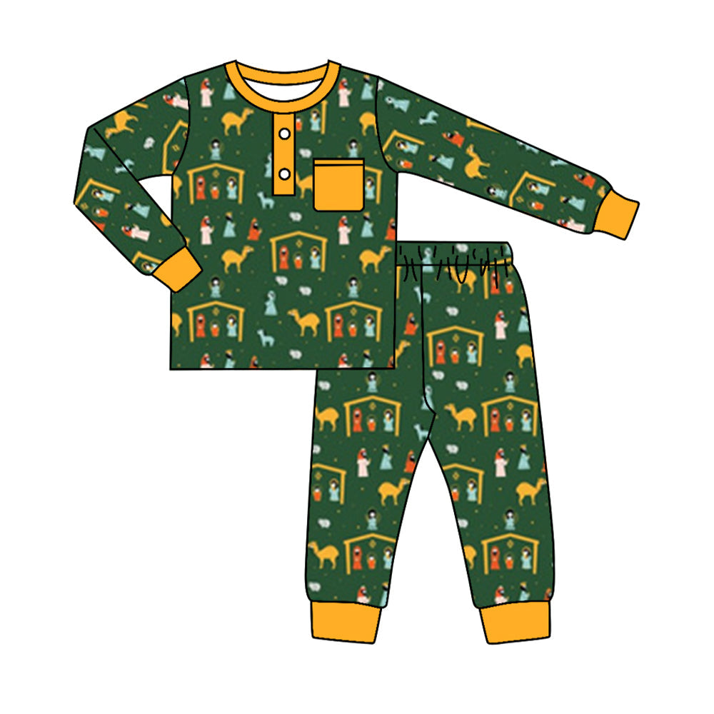 Pre-order Baby Boy Christmas Nativity Pocket Shirt Pants Pajamas Set