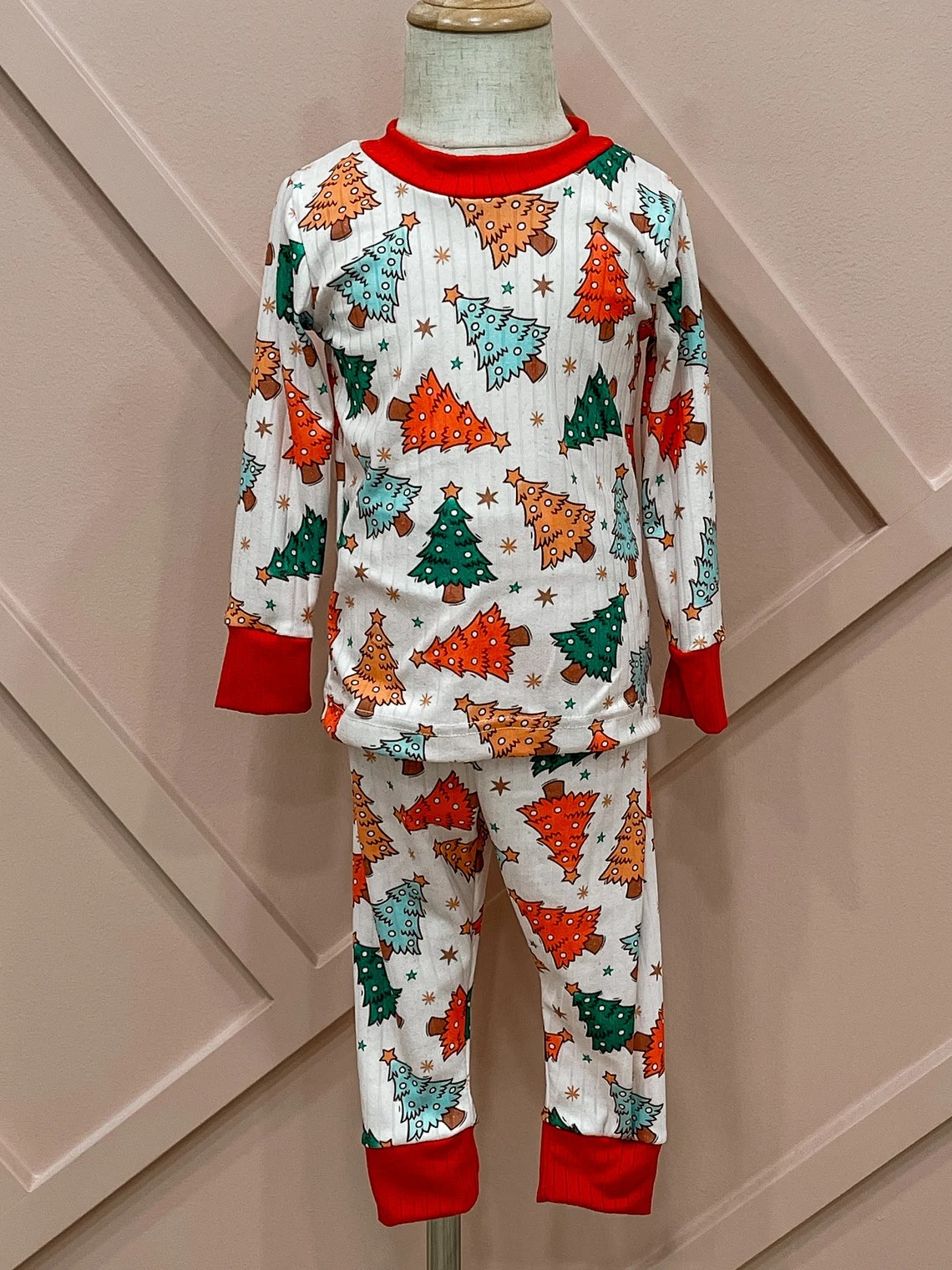 Pre-order Baby Boy Christmas Colorful Trees Shirt Pants Pajamas Set