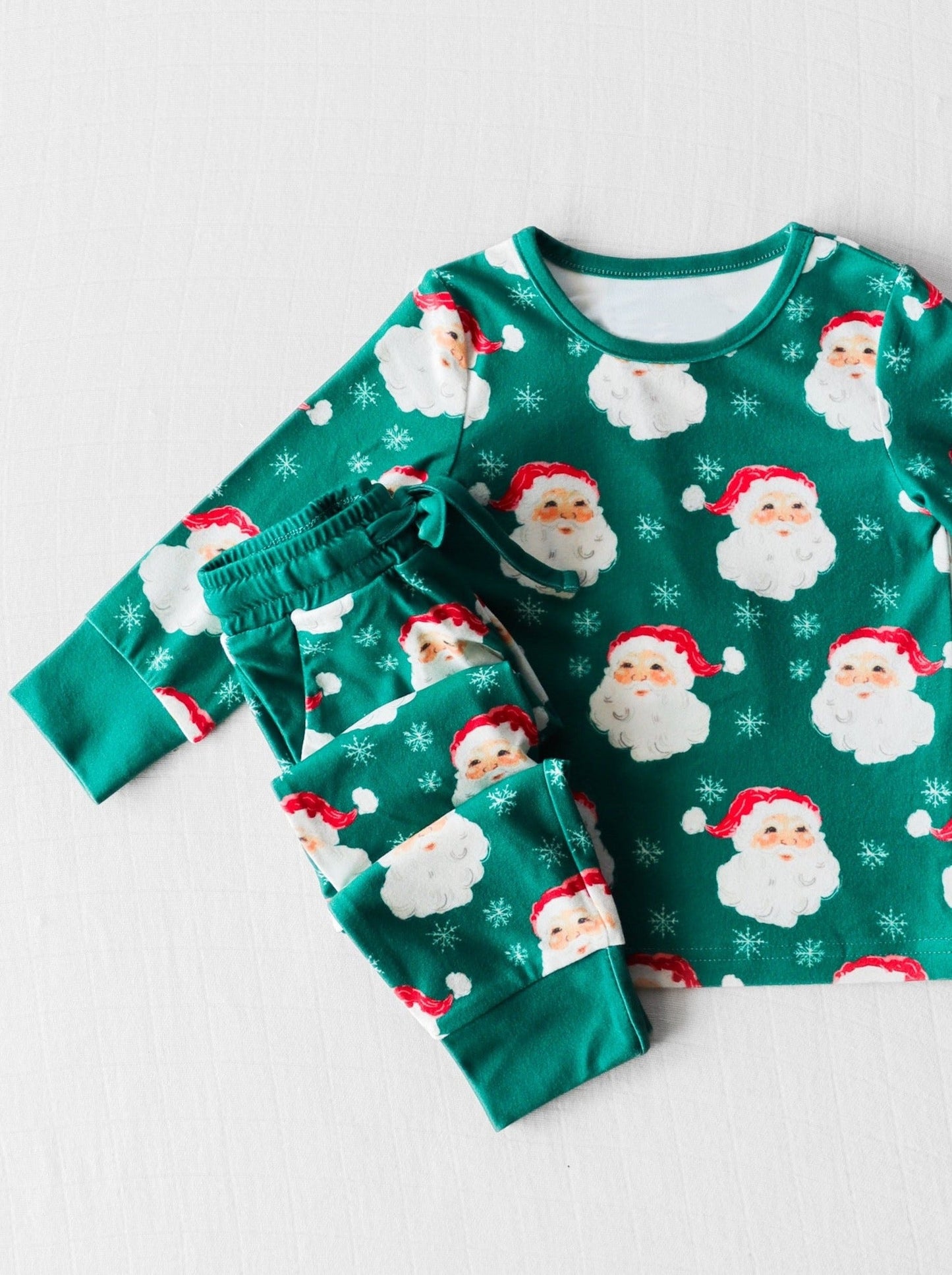 Pre-order Baby Girl Green Santa Snowflake Christmas Shirt Pants Pajamas Set