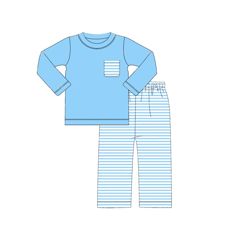 Pre-order Baby Boy Blue Pocket Shirt Stripes Pants Set