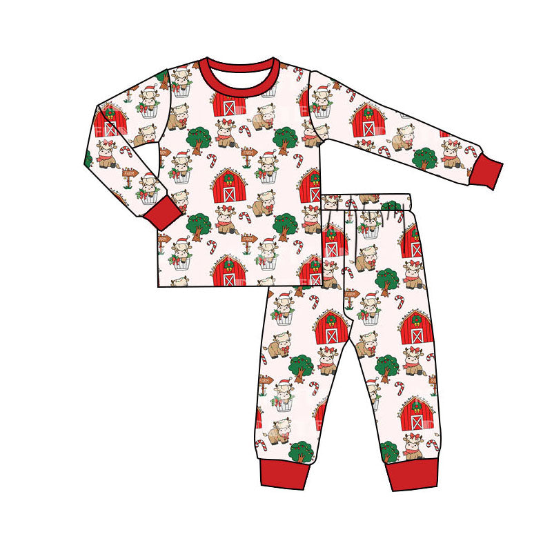 Pre-order Baby Boy Christmas Farm Cows Shirt Pants Pajamas Set