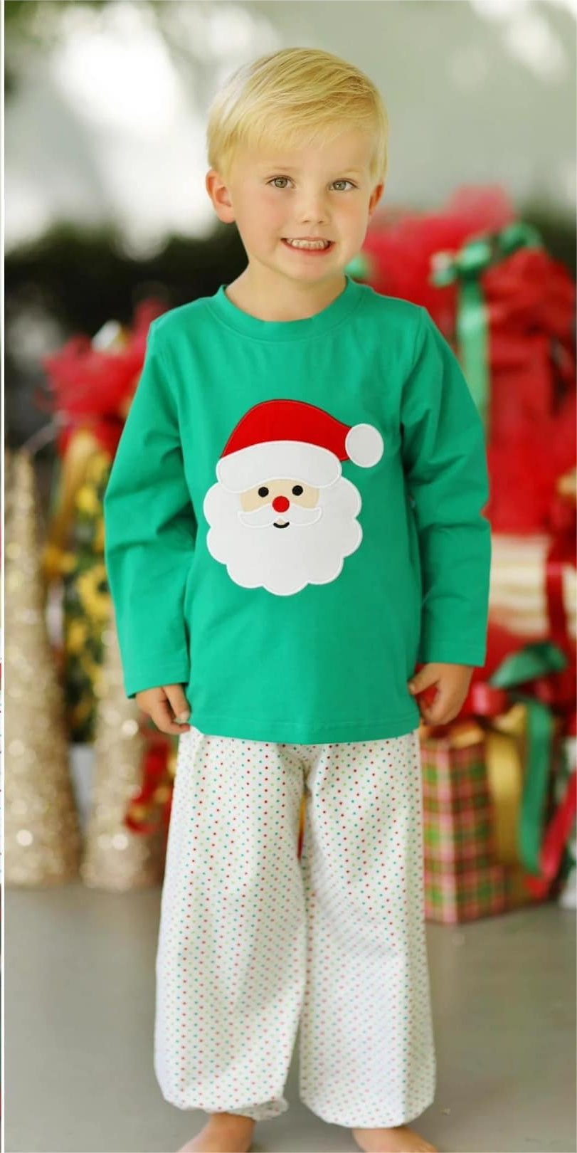 Pre-order Baby Boy Christmas Santa Green Shirt Pants Pajamas Set
