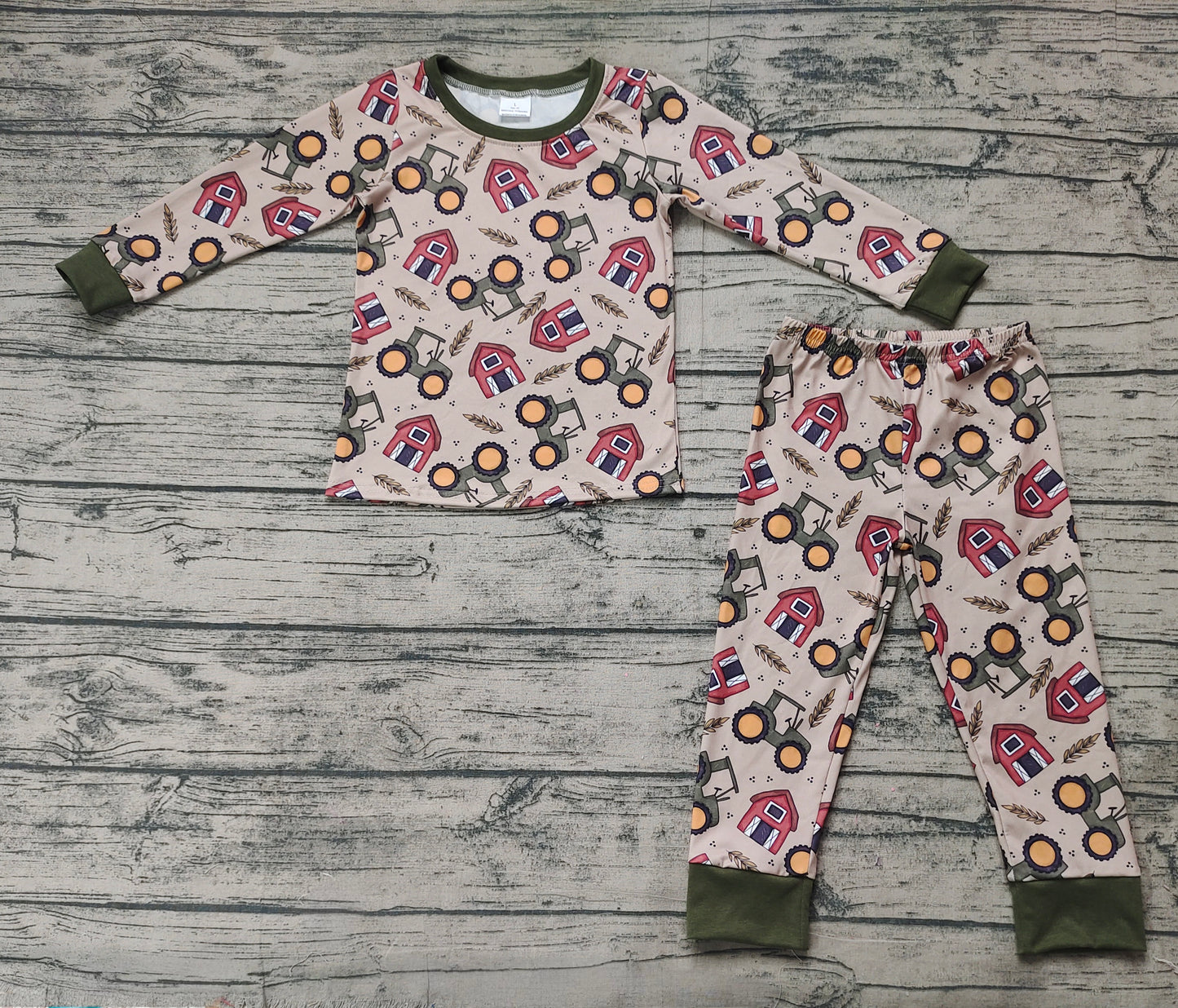 Baby Boy Long Sleeves Farm Tractors Shirt Pants Pajamas Set
