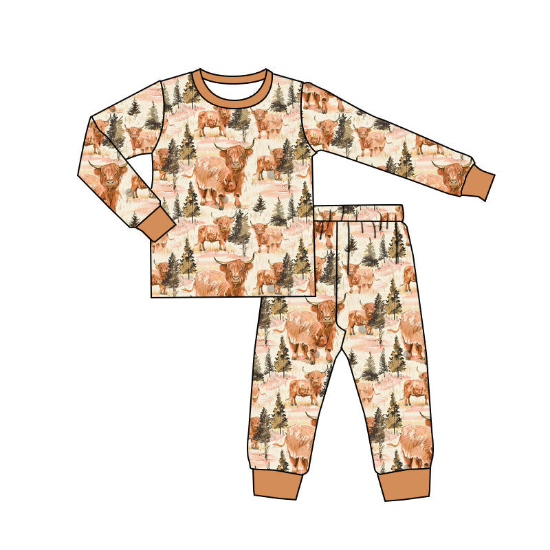 Pre-order Baby Boy Western Cow Tree Shirt Pants Pajamas Set