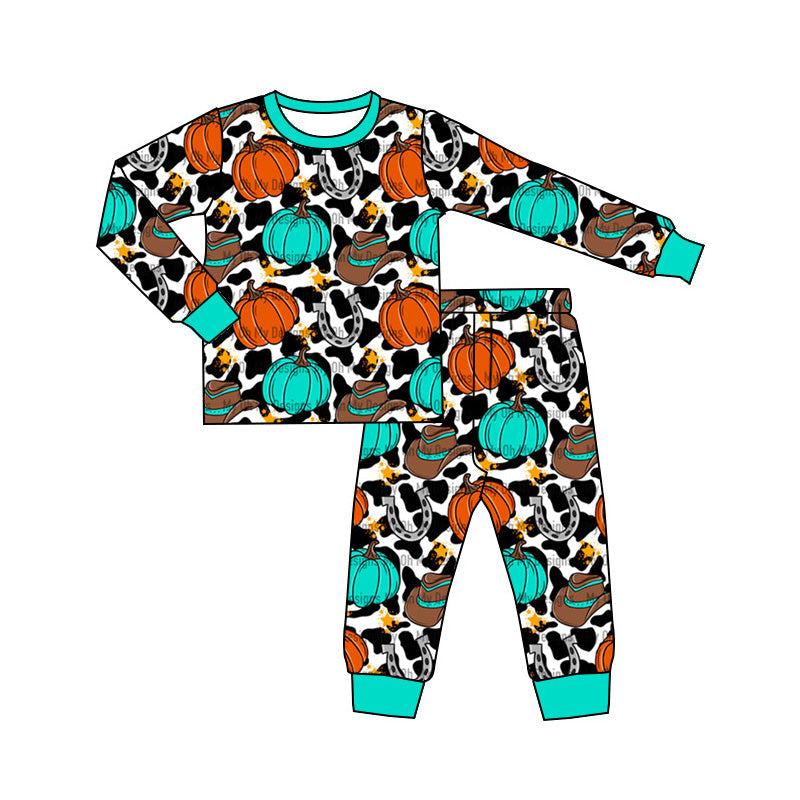 Pre-order Baby Boy Pumpkin Cow Print Shirt Pants Pajamas Set