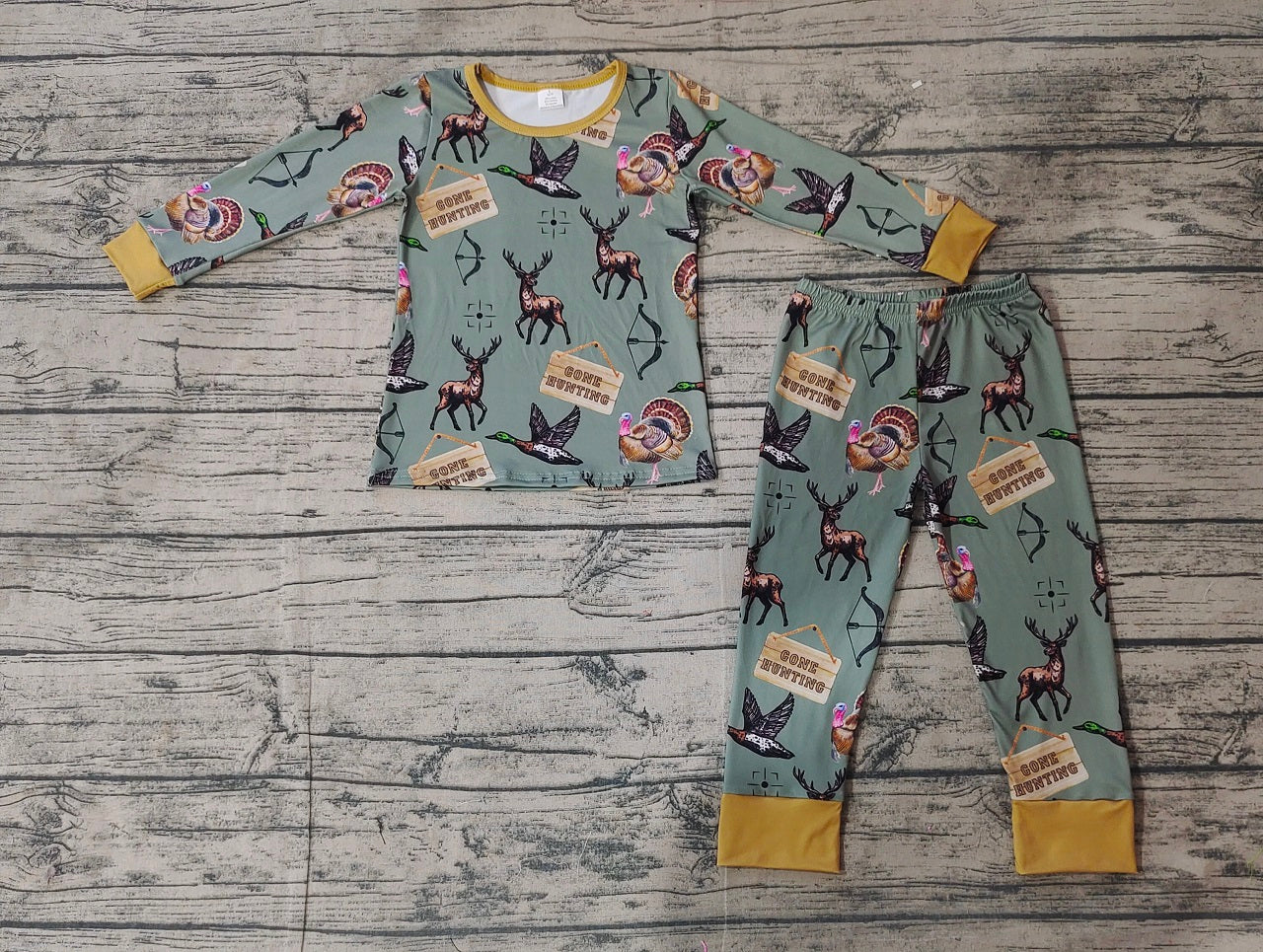 Baby Boy Long Sleeves Hunting Ducks Shirt Pants Pajamas Bamboo Set