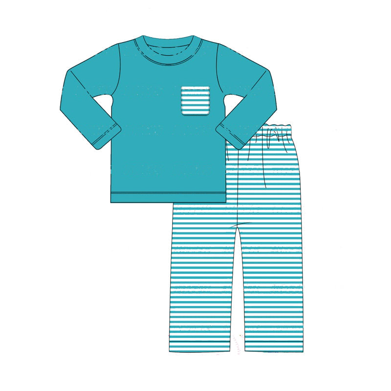Pre-order Baby Boy Green Pocket Shirt Stripes Pants Christmas Set