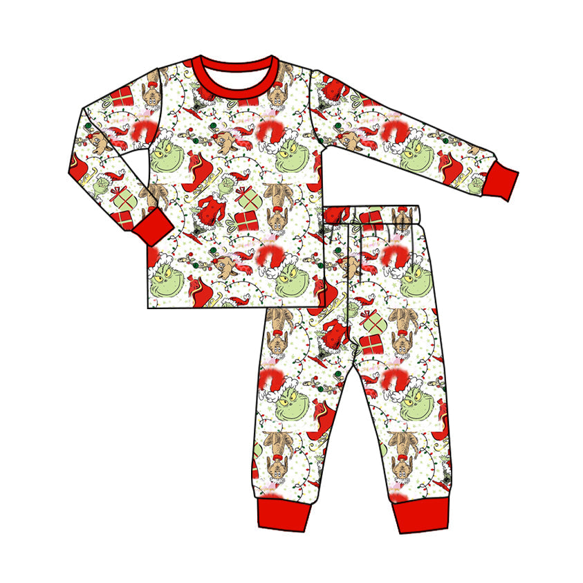 Pre-order Baby Boy Christmas Green Face Shirt Pants Pajamas Set