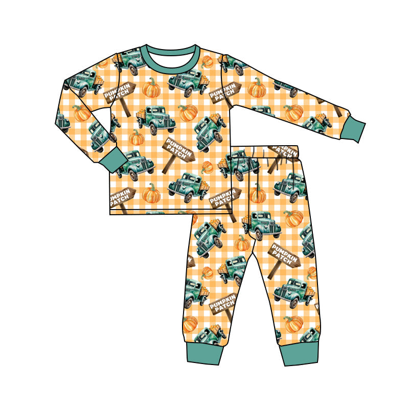 Pre-order Baby Boy Pumpkin Trucks Shirt Pants Pajamas Set