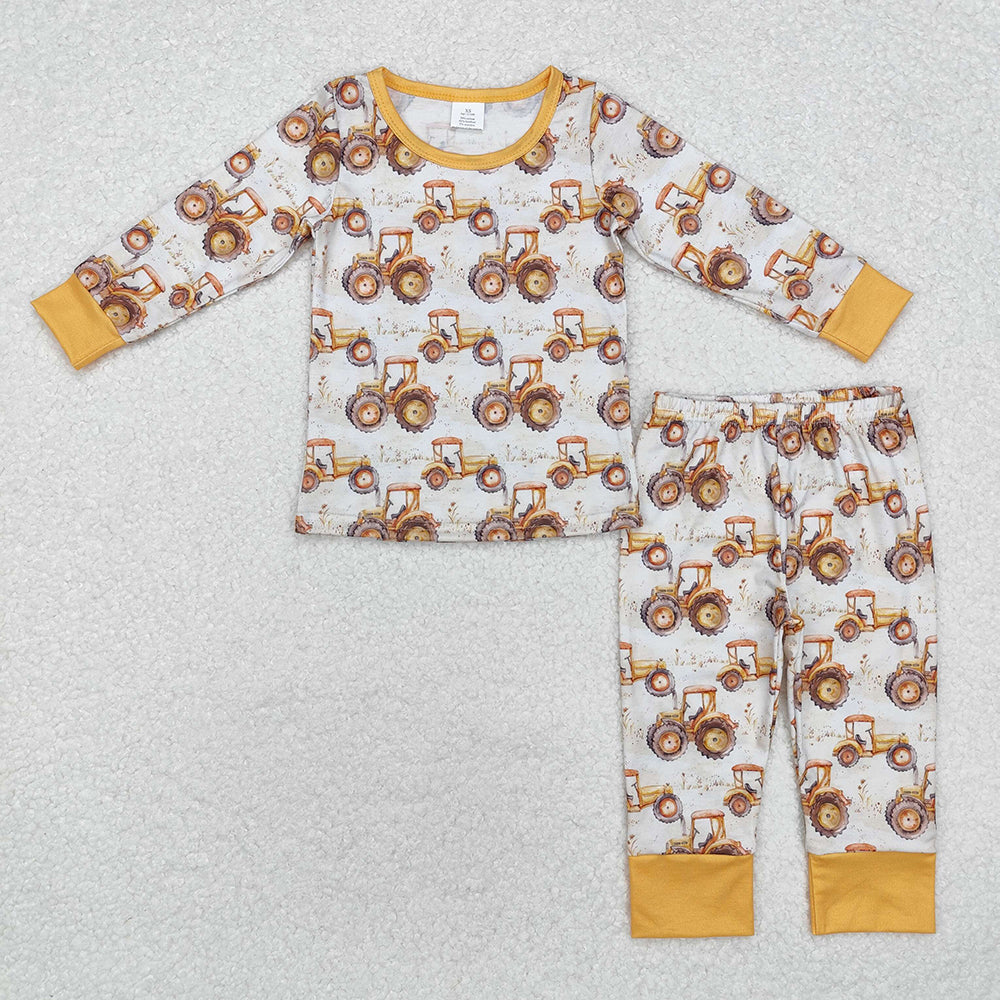 Baby Boy Long Sleeves Farm Trucks Bamboo Sibling Brother Romper Pajamas Set