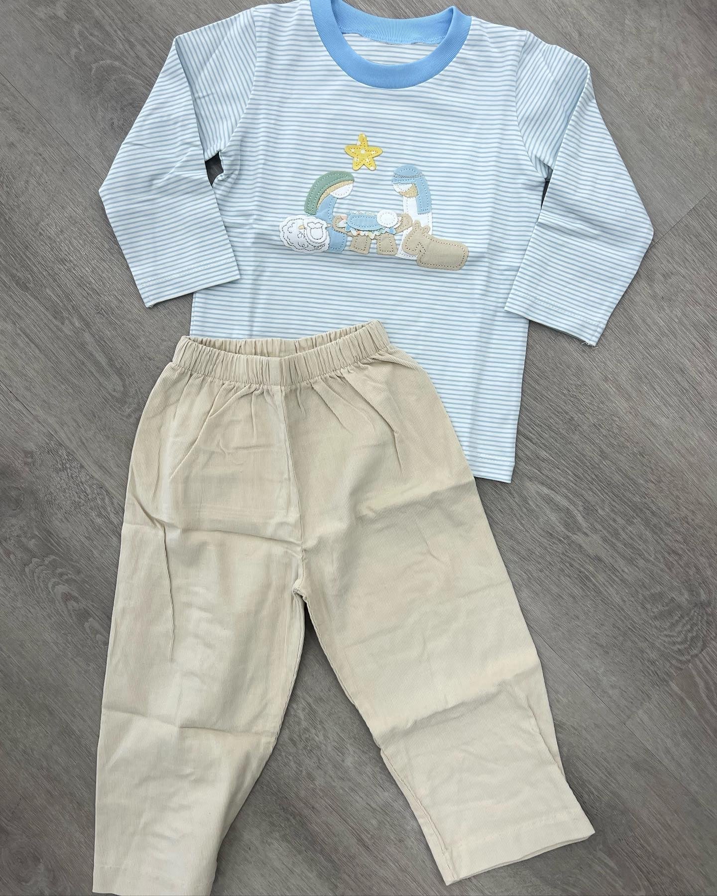 Pre-order Baby Boy Christmas Nativity Stripes Shirt Pants Clothes Set