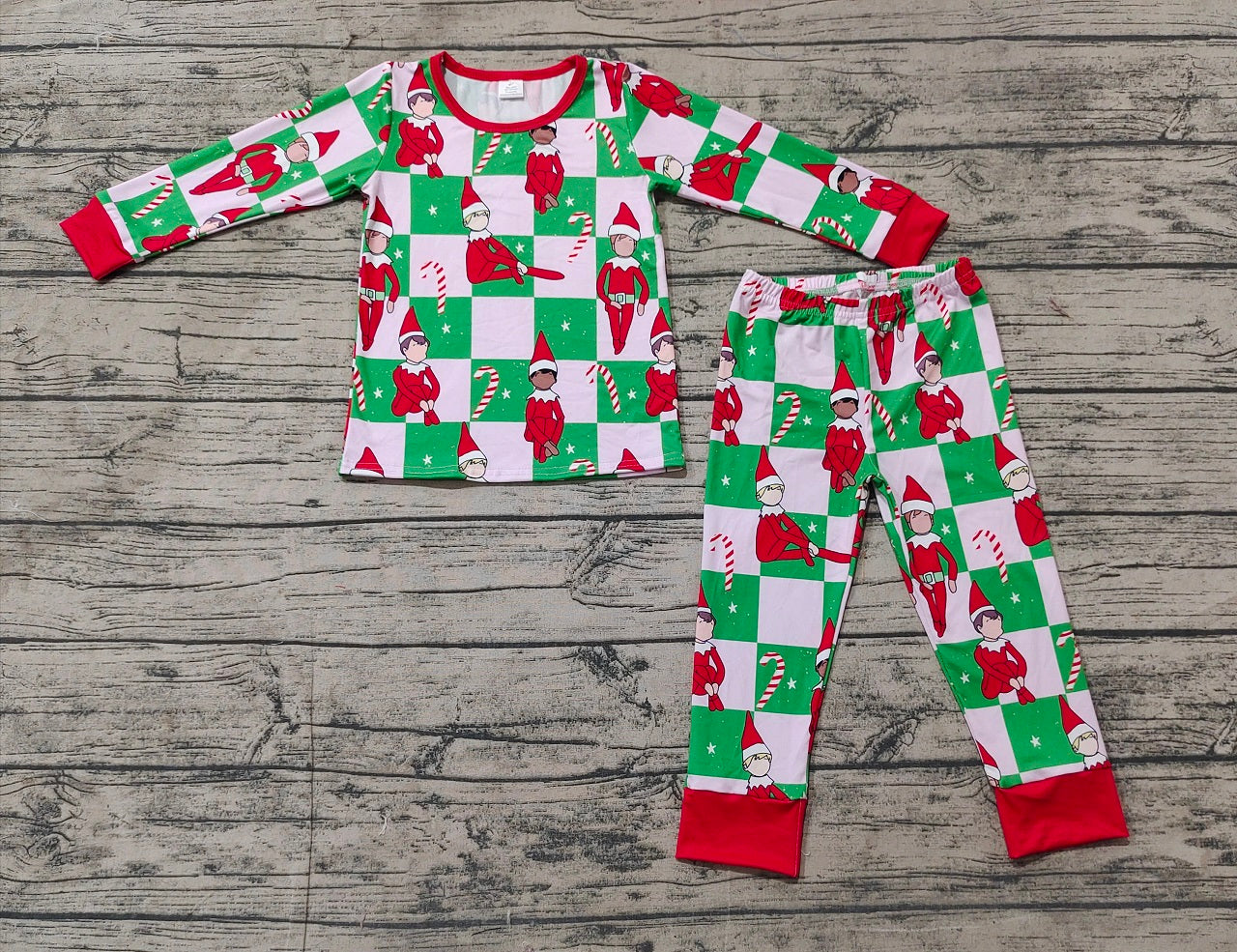 Baby Boy Long Sleeves Green Christmas Checkered Pants Pajamas Clothes Set