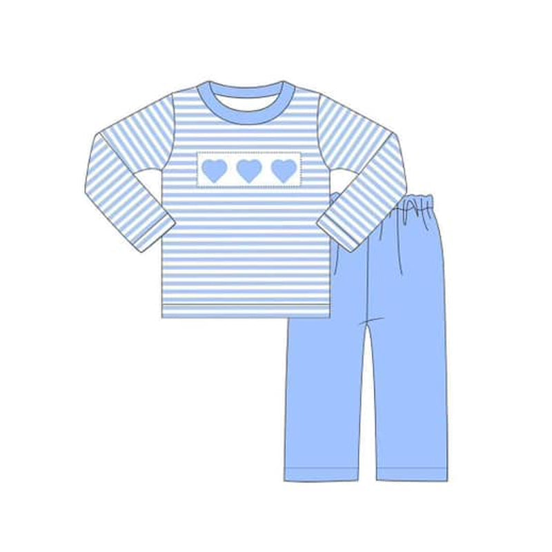 Pre-order Baby Boy Stripes Hearts Shirt Blue Pants Clothes Set
