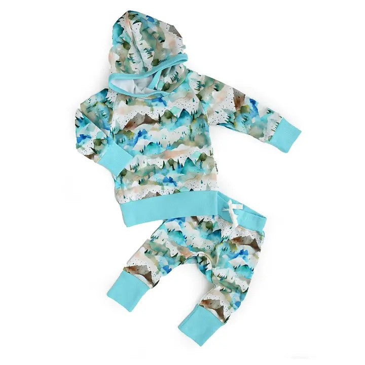 Pre-order Baby Boy Blue Mountain Hoodie Shirt Pants Outfit Clothes Set