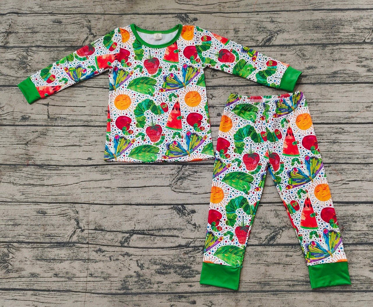 Baby Boy Long Sleeves Cartoon Worms Shirt Pants Pajamas Clothes Bamboo Set