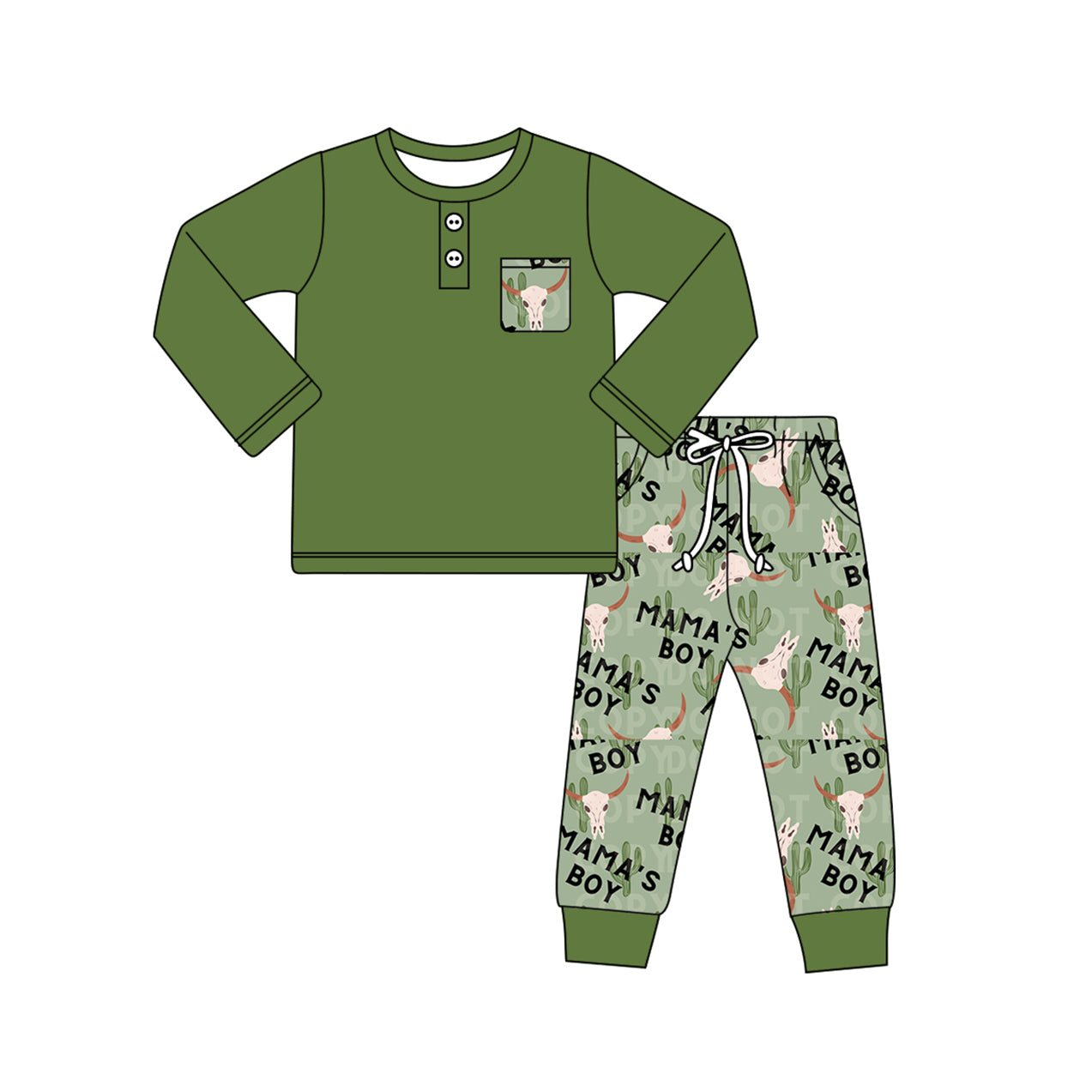 Pre-order Baby Boy Green Shirt Western Mama's Boy Cow Pants Clothes Set