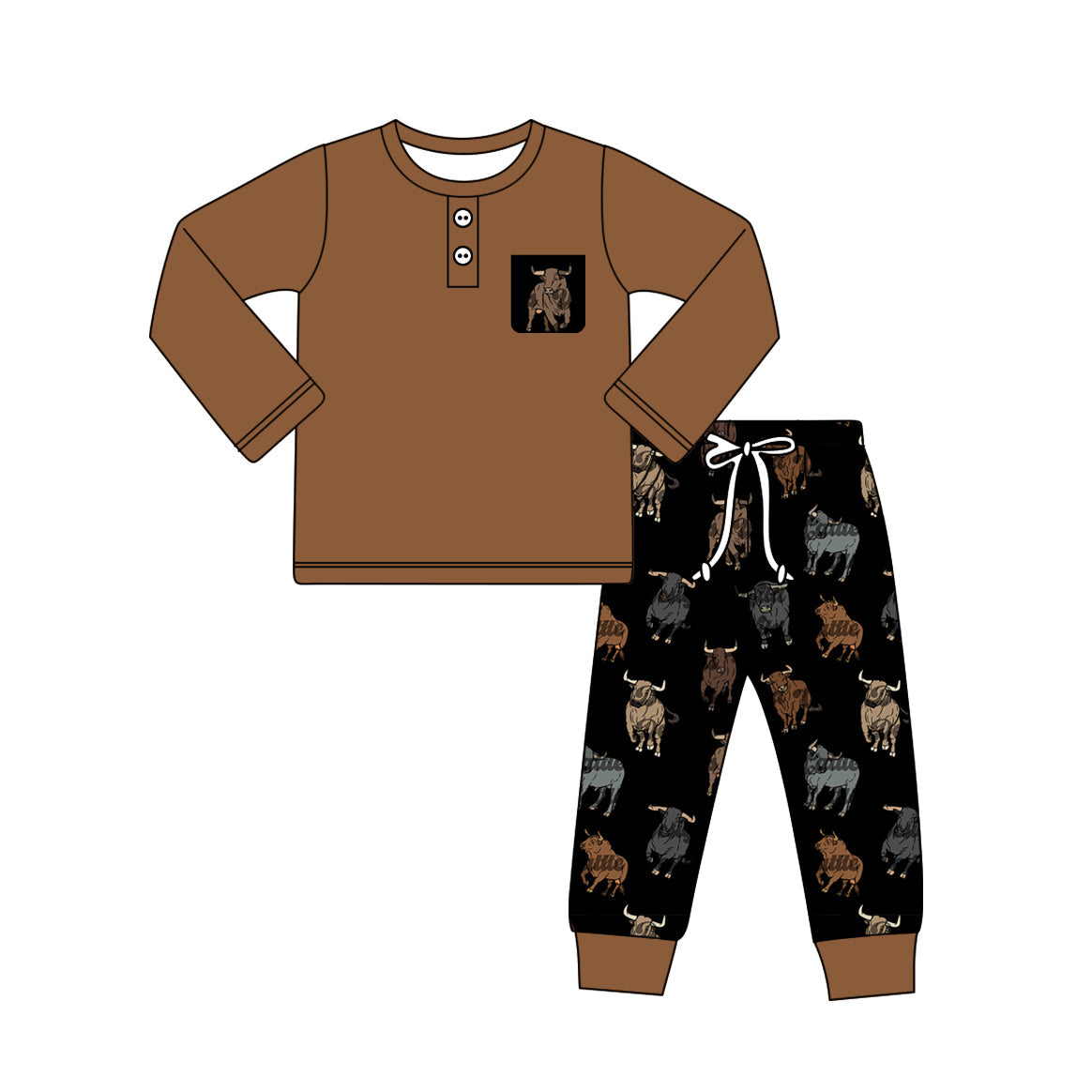 Pre-order Baby Boy Western Cow Brown Shirt Pants Clothes Set
