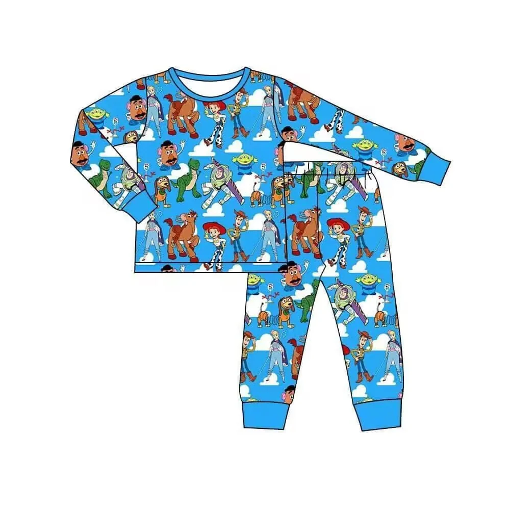 Pre-order Baby Boy Long Sleeves Toys Shirt Pants Pajamas Clothes Blue Set