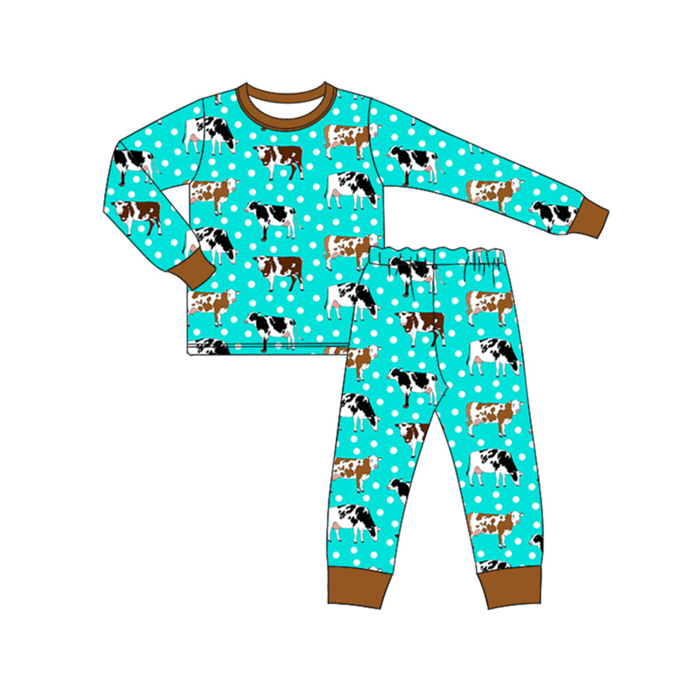 Pre-order Baby Boy Western Cows Dots Shirt Pants Pajamas Clothes Set