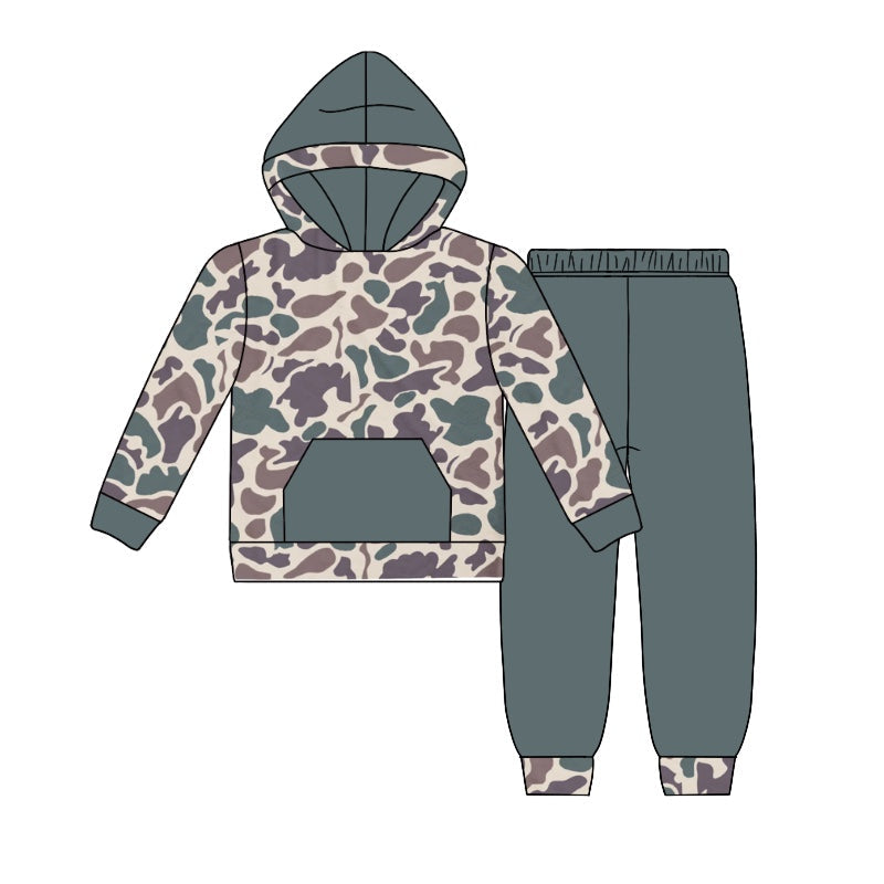 Pre-order Baby Boy Camo Hoodie Shirt Dark Green Pants Clothes Set