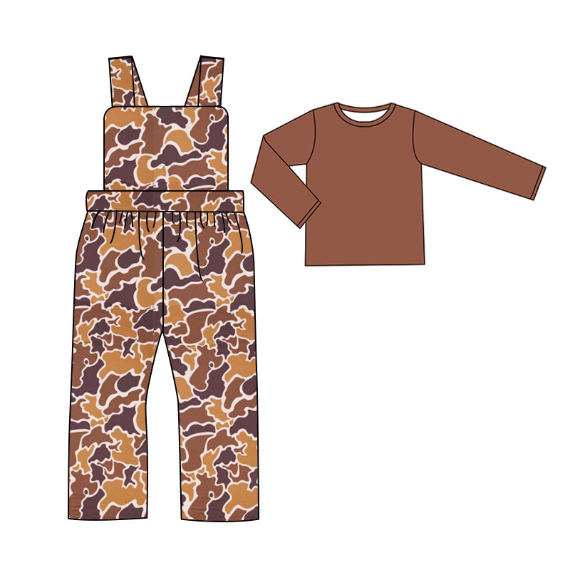 Pre-order Baby Boy Brown Shirt Camo Straps Jumpsuit Clothes Set