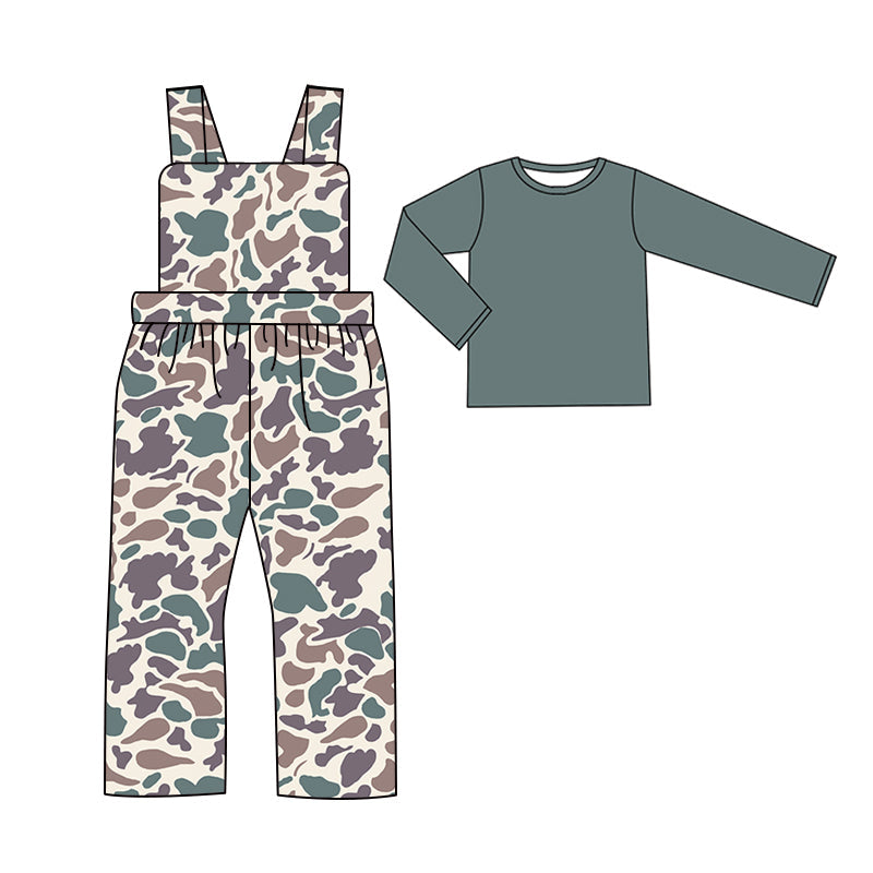 Pre-order Baby Boy Green Cotton Shirt Camo Straps Jumpsuit Clothes Set