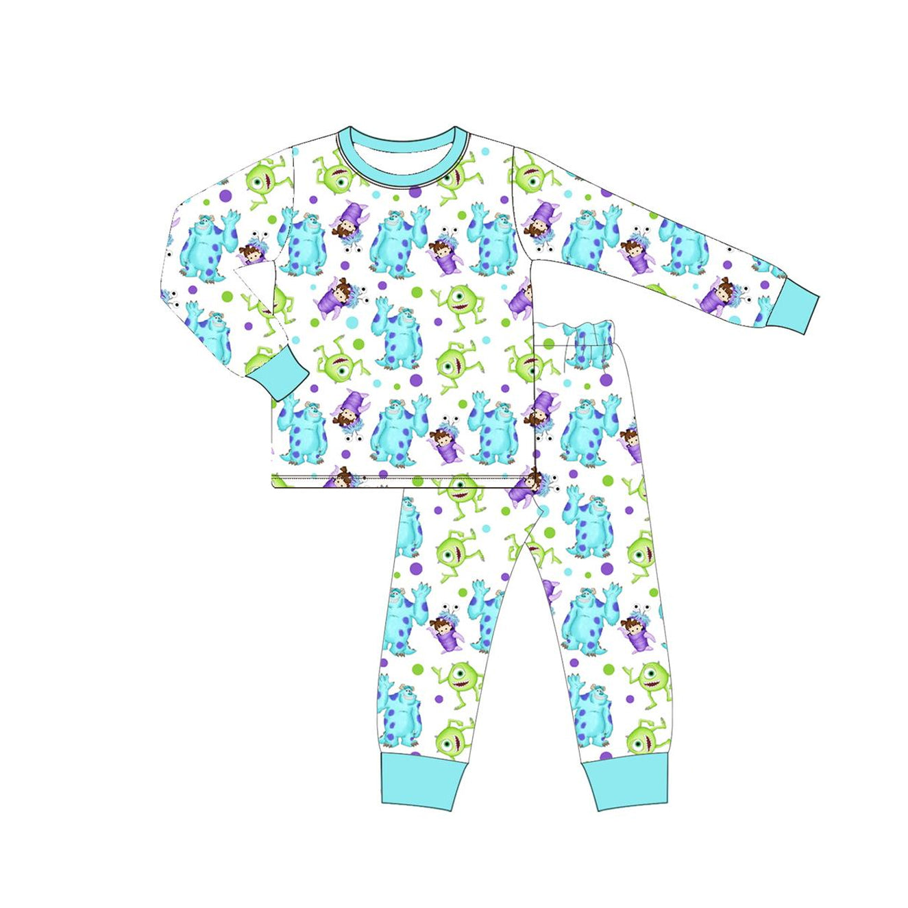 Pre-order Baby Boy Toddler Kids Long Sleeves Monster Shirt Pants Pajamas Clothes Set