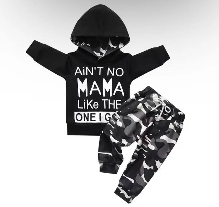 Pre-order Baby Boy Hoodie Shirt Camo Pants Clothes Black Set
