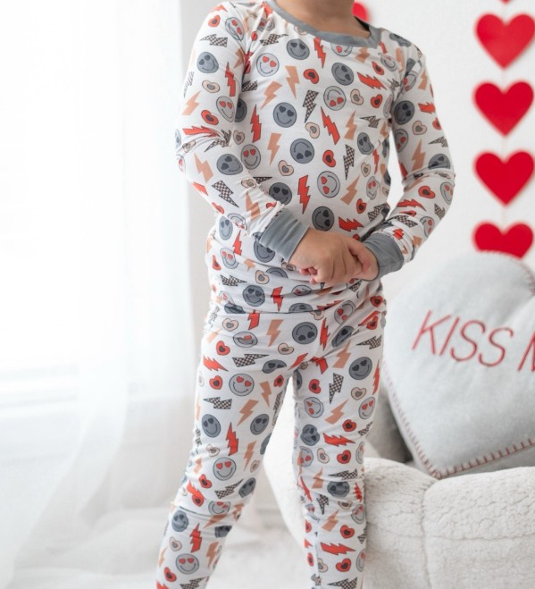 Pre-order Baby Boy Long Sleeves Valentines Hearts Smile Shirt Pants Pajamas Set