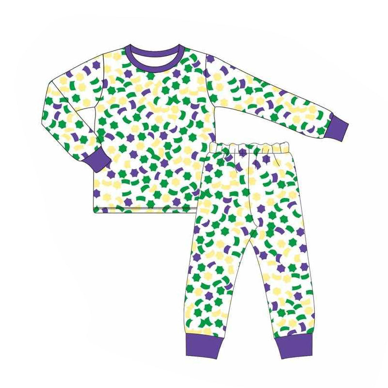 Preorder Baby Boy Short Sleeves Mardi Gras Shirt Pants Pajamas Kids Clothes Set