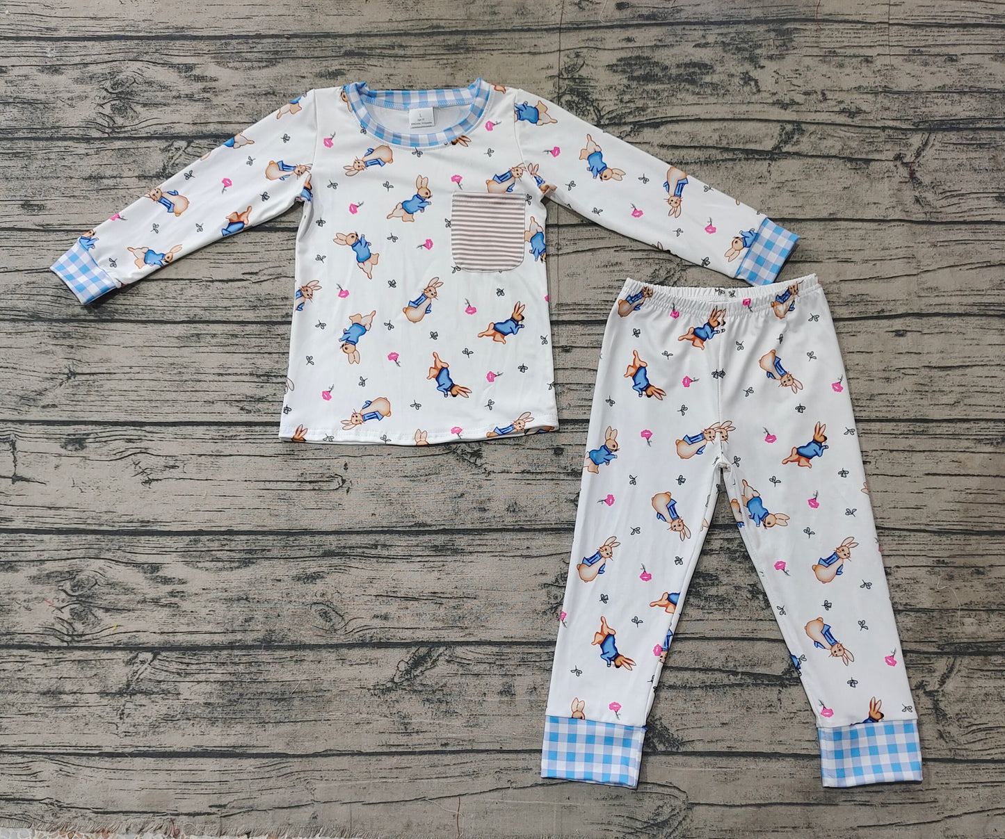 Baby Boy Long Sleeves Easter Rabbit Pocket Shirt Pants Pajamas Clothes Set