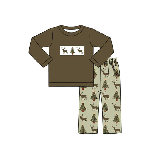( Moq 5 ) Preorder Baby Boy Short Sleeves Deer Trees Shirt Pockets Pants Set