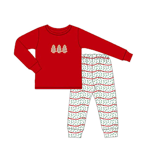 ( Moq 5 ) Preorder Baby Boys Red Long Sleeves Cake Trees Shirt Pants Set
