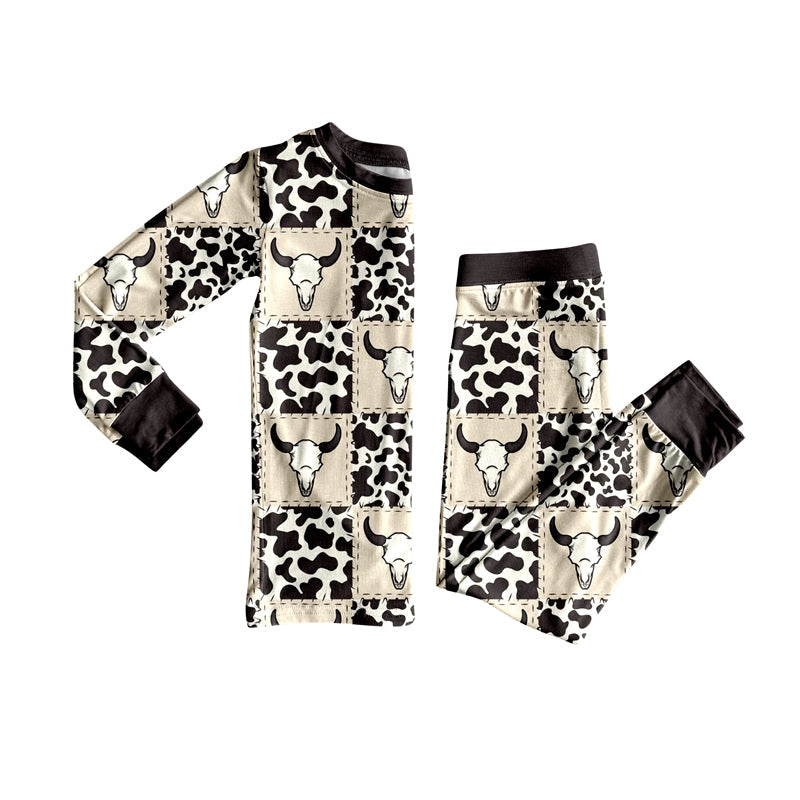 ( Moq 5 ) Preorder Baby Boy Long Sleeves Western Cow Shirt Bull Skull Pants Pajamas Set