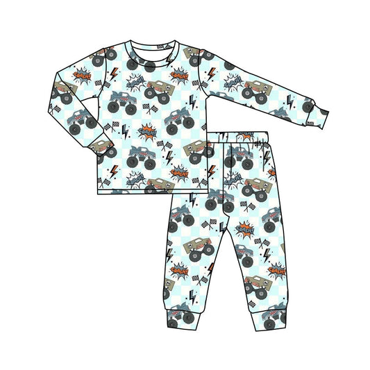 ( Moq 5 ) Preorder Baby Boy Long Sleeves Trucks Shirt Pants Pajamas Set