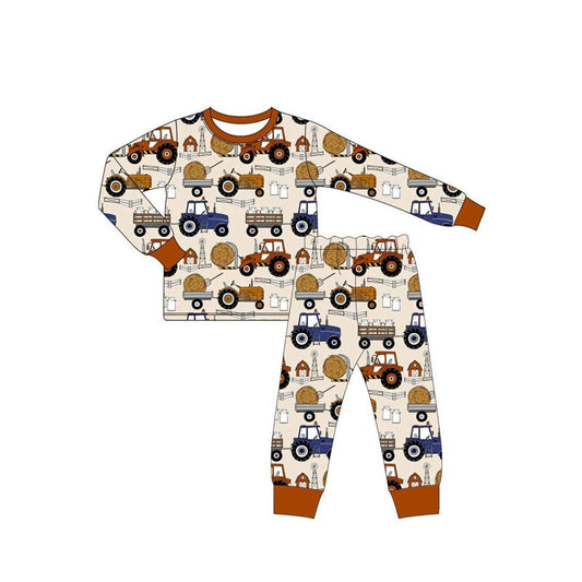 ( Moq 5 ) Preorder Baby Boy Long Sleeves Tractors Farm Shirt Pants Pajamas Set