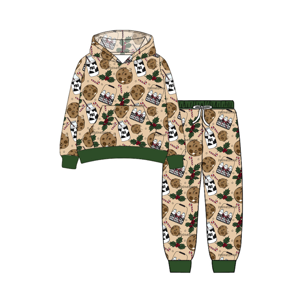 ( Moq 5 ) Preorder Baby Boy Long Sleeves Christmas Holly Milk Pocket Hoodie Shirt Pants Set