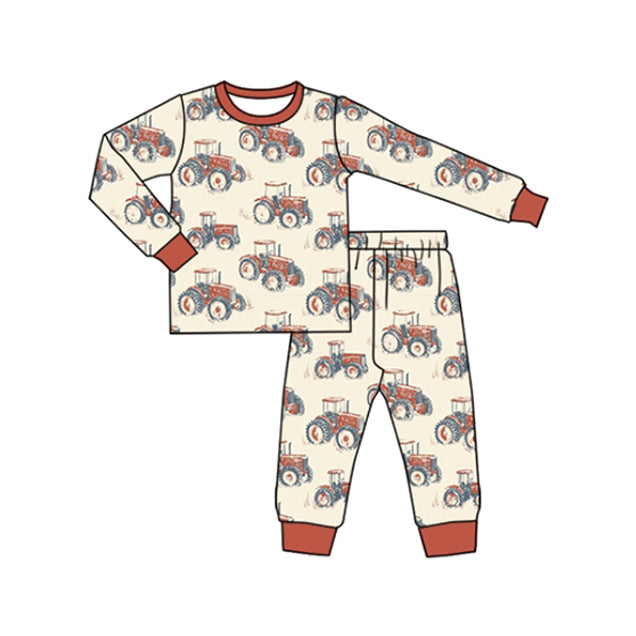 ( Moq 5 ) Preorder Baby Boy Long Sleeves Tractors Farm Hoodie Shirt Pants Pajamas Set