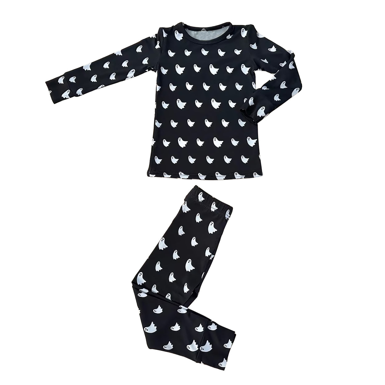 ( Moq 5 ) Preorder Baby Boy Long Sleeves Halloween Ghost Black Shirt Pants Pajamas Clothes Set