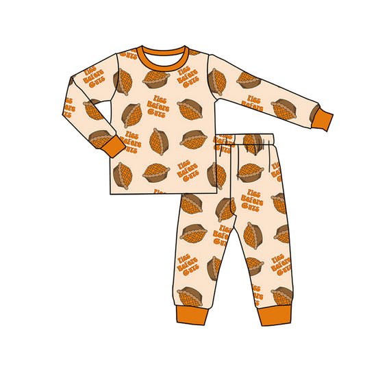 ( Moq 5 ) Preorder Baby Kids Toddler Long Sleeves Pumpkin Pie Shirt Pants Thanksgiving Set Pajamas