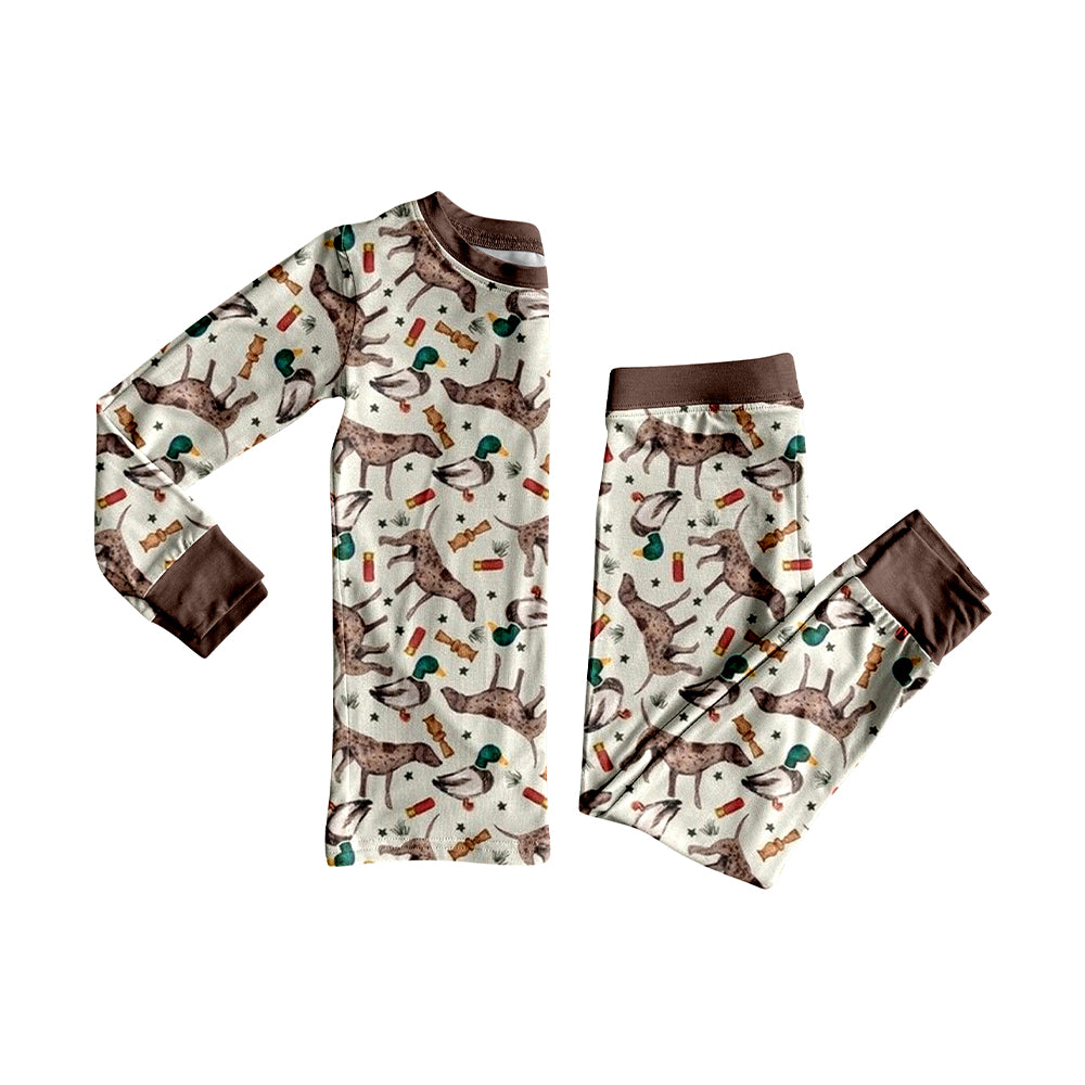 ( Moq 5 ) Preorder Baby Boy Infant Long Sleeves Dogs Ducks Shirt Pants Hunting Pajamas Set