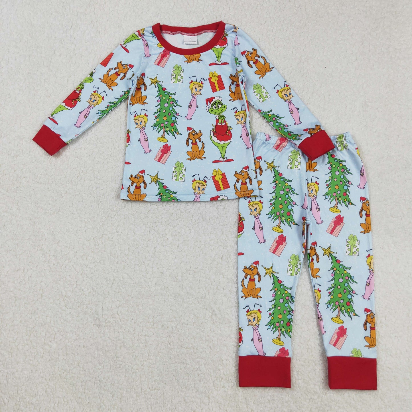 Boys Girls Kids Green Face Christmas Zipper Footie Romper Pajamas Set Sibling Clothes RTS