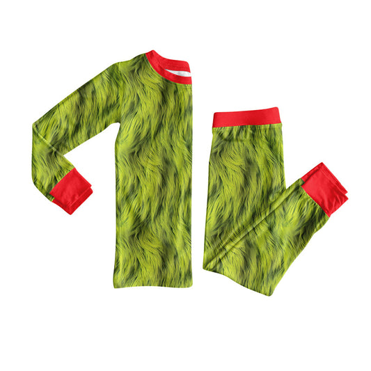 ( Moq 5 ) Preorder Baby Girl Long Sleeves Christmas Green Shirt Pants Pajamas Clothes Set