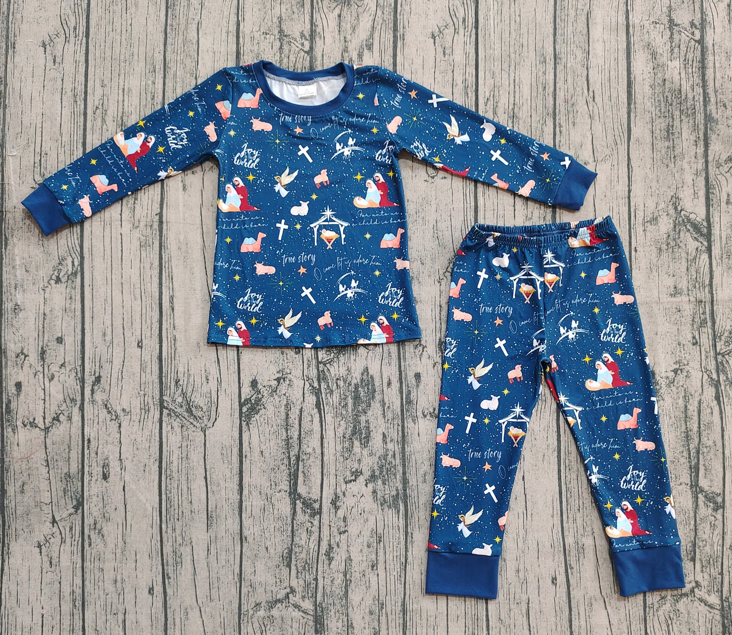 Baby Boy Long Sleeves Nativity Shirt Pants Christmas Pajamas Clothes Set RTS