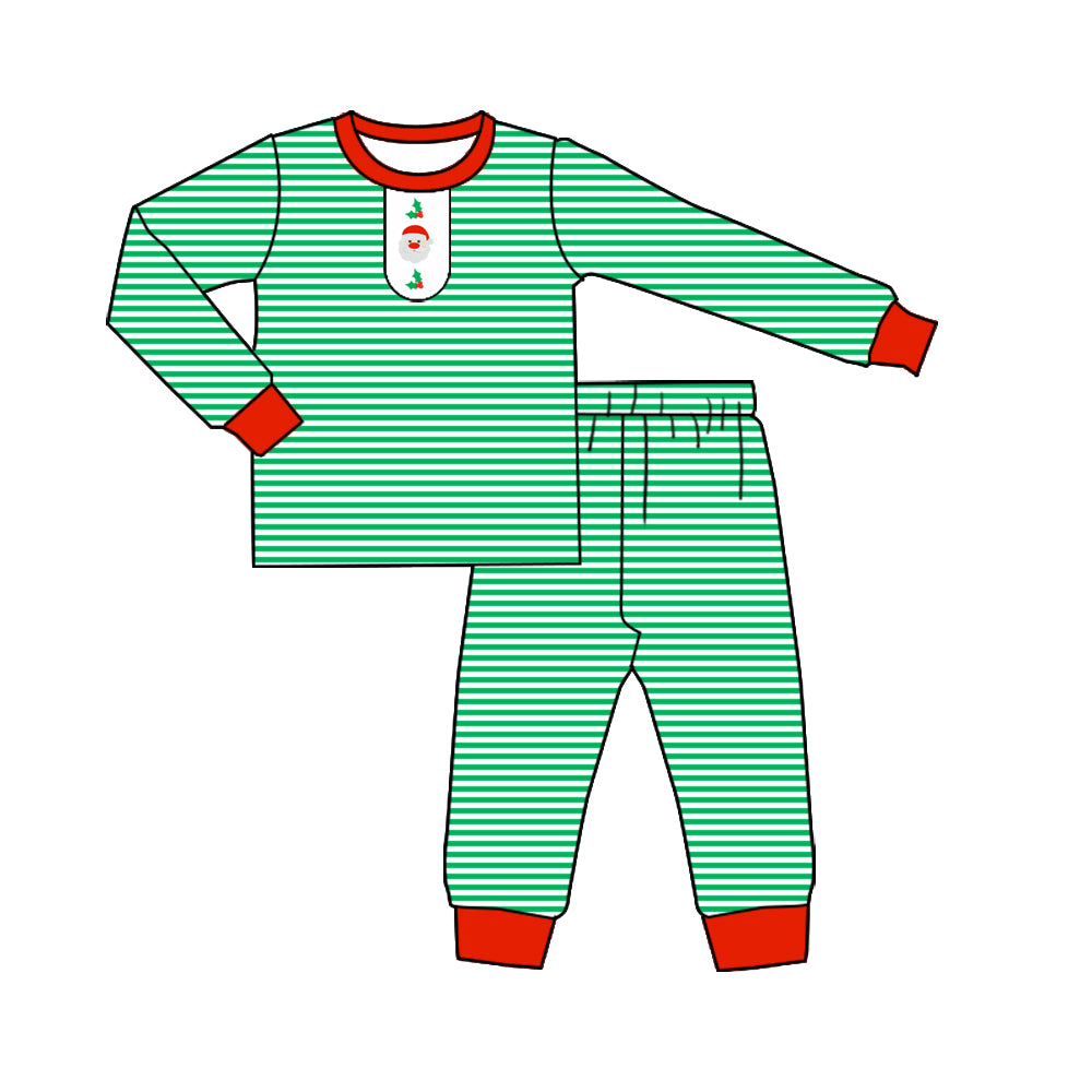 ( Moq 5 ) Preorder Baby Boy Long Sleeves Santa Candy Cane Shirt Stripes Pants Christmas Pajamas Set