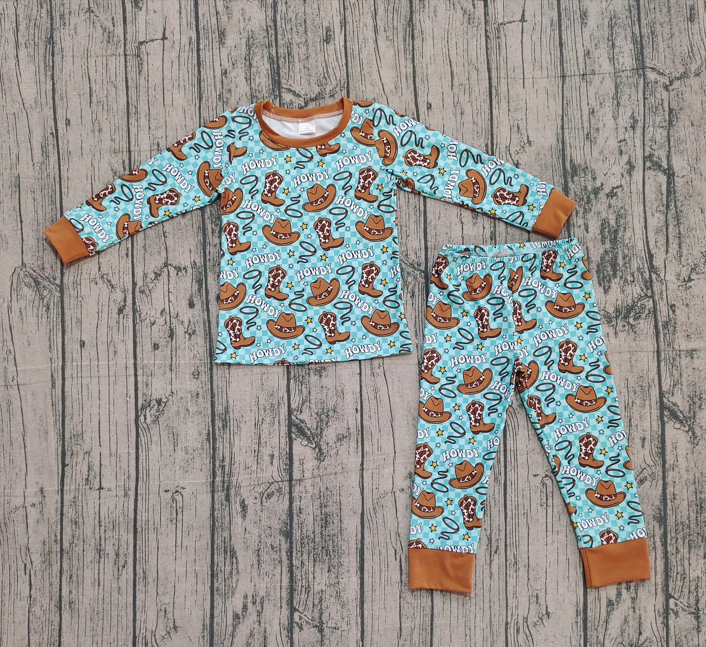 ( No moq ) Preorder Baby Boy Long Sleeves Western Howdy Boots Hats Shirt Pants Pajamas Set