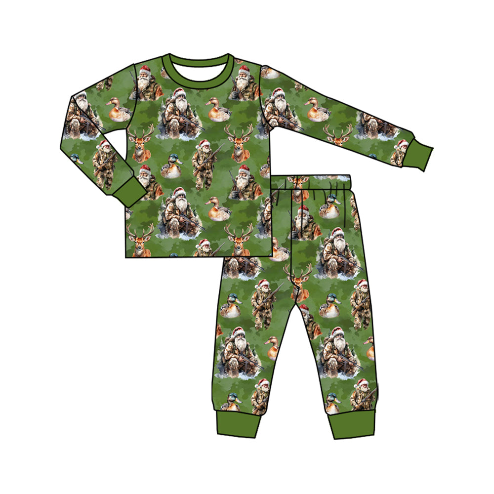 ( Moq 5 ) Preorder Baby Boy Long Sleeves Deer Ducks Santa Shirt Pants Christmas Hunting Pajamas Set