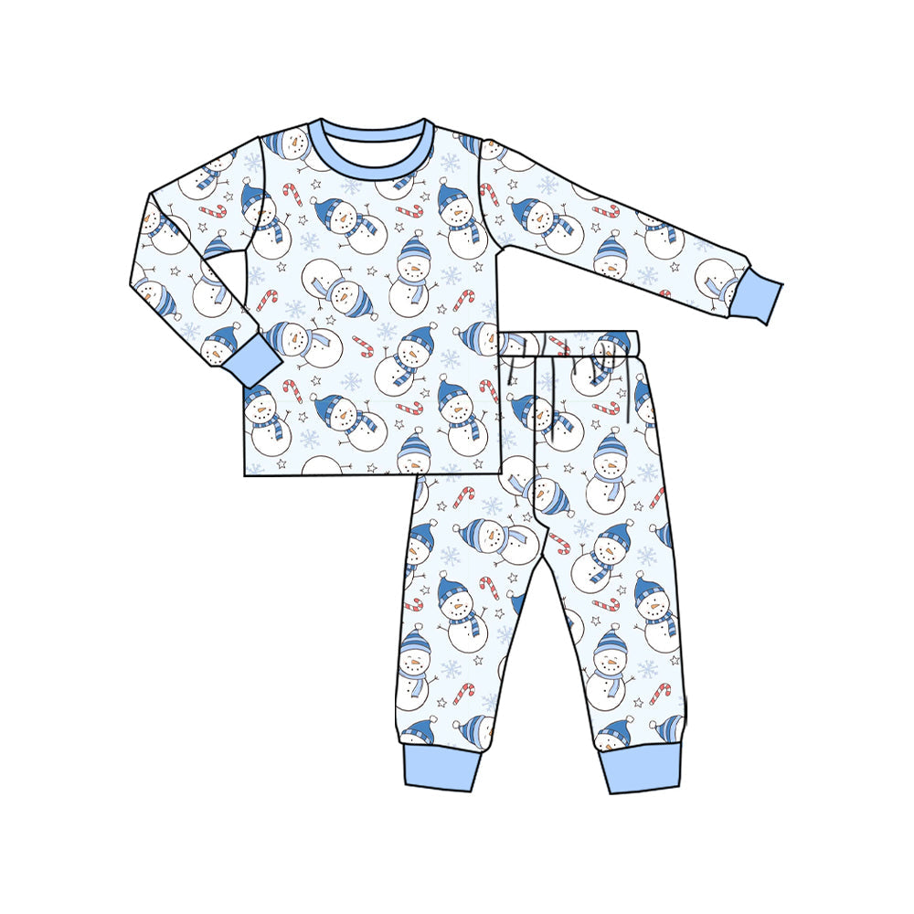 ( Moq 5 ) Preorder Baby Boy Long Sleeves Snowman Shirt Pants Christmas Blue Pajamas Set