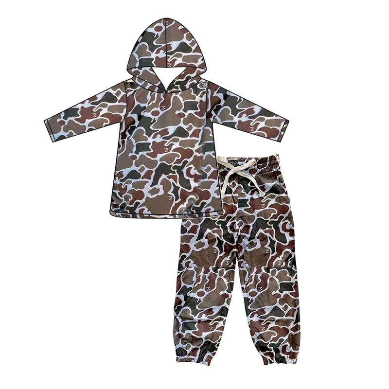 ( Moq 5 ) Preorder Kids Boy Long Sleeves Camo Hoodie Shirt Pockets Pants Set